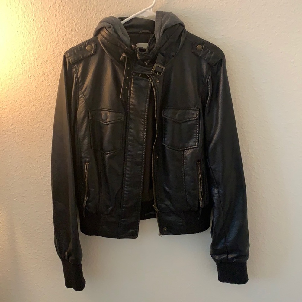 Black Leather Hooded Jacket